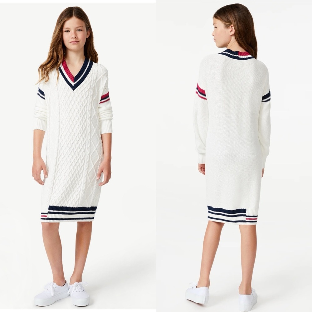 Free assembly Girls XXL White Cable Knit V-Neck Sweater Dress size 18